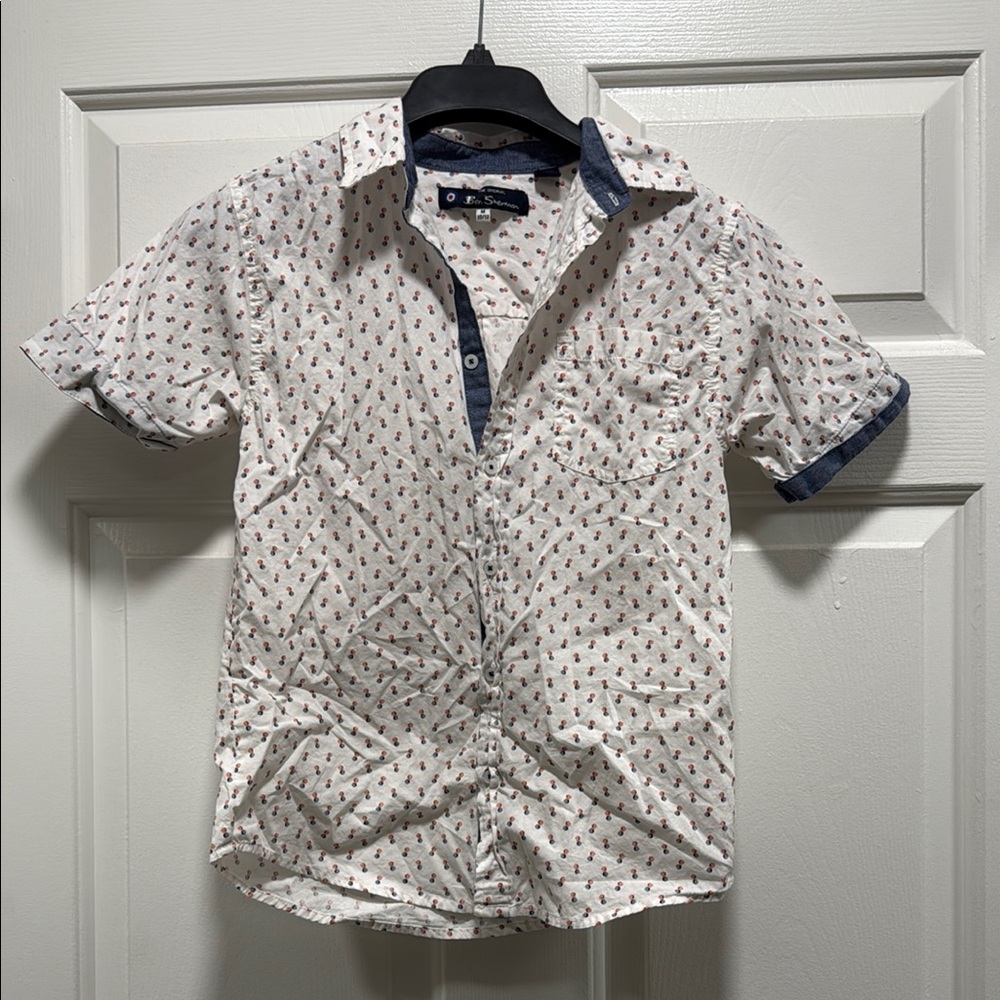Ben Sherman Blue and White Modern Fit Button Down Shirt